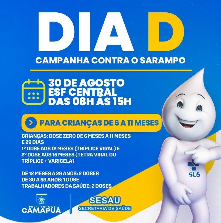 Dia D de Vacinação Contra Sarampo em Camapuã neste Sábado (30)