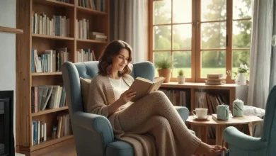 Mulher lendo livro como forma de autocuidado emocional e bem-estar feminino